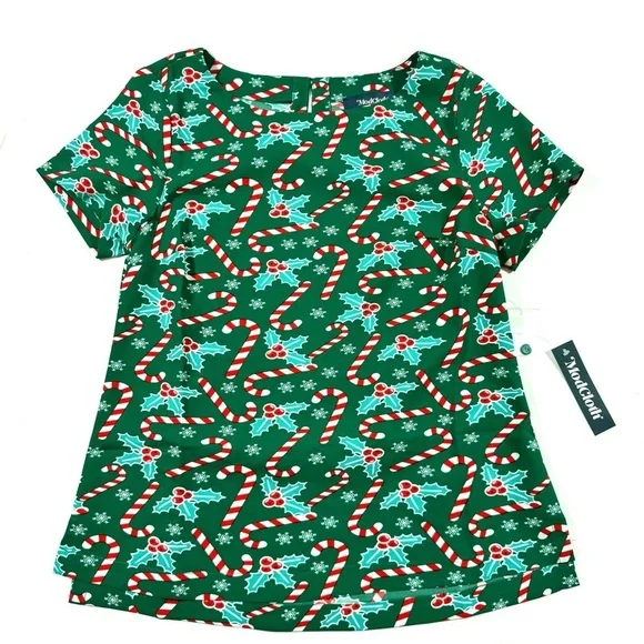 New ModCloth Delightful Demeanor Short Sleeve Blouse Candy cane - Picture 2 of 8